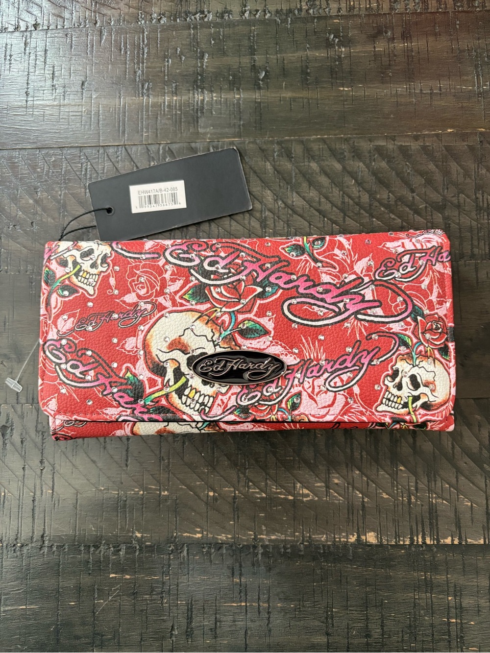 Ed Hardy Red Skull & Rose Continental Clutch Wallet